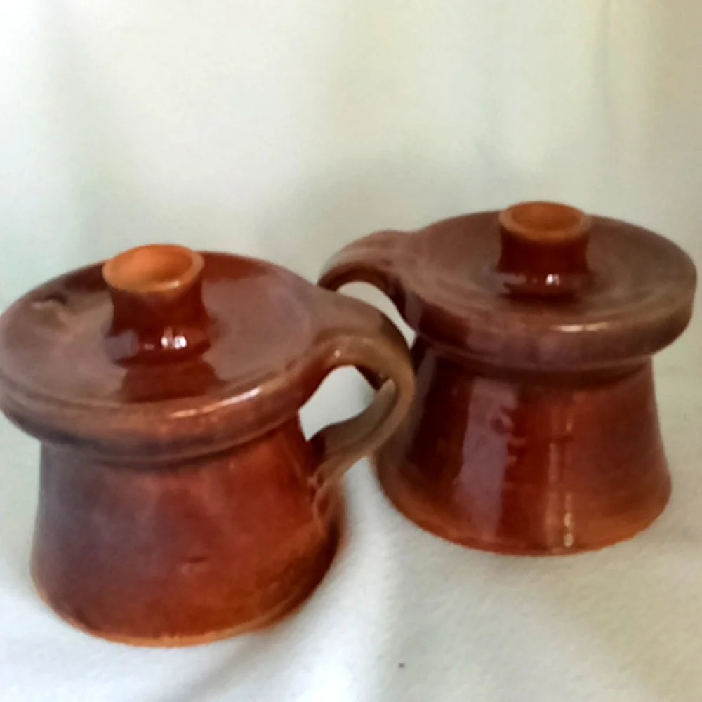 Drip pottery hand made folk art pottery candle holders